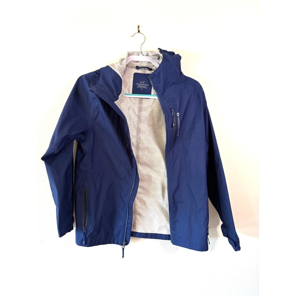 Vineyard Vines Performance Rain Jacket KIDS Large 16 Navy Hooded RAINJACKET